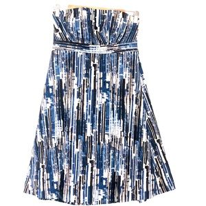 Limited Strapless Blue Print Pleated Dress Size 10
